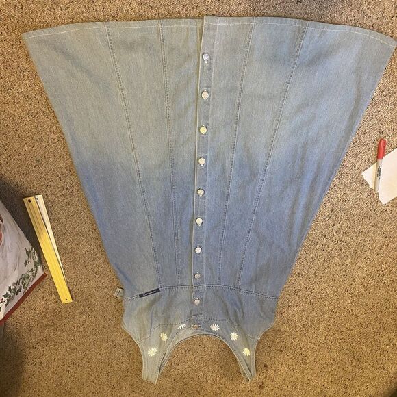 Vintage No Excuses Denim Embroidered Midi Dress Sz M Cottagecore Boho Grunge - Picture 6 of 12